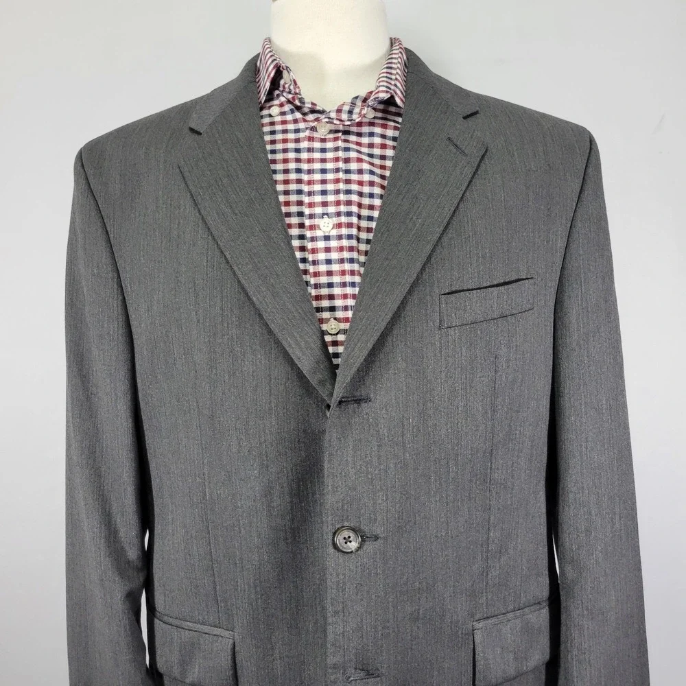 Ralph‎ Lauren Men's Sport Coat Blazer Three Button Gray Herringbone Wool 44R
